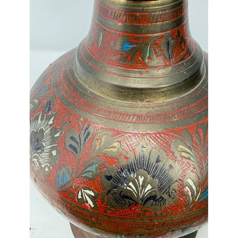 Middle Eastern Style Brass Enamelware Collection — 3 Pieces — Floral & Geometric